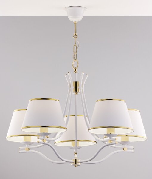 Jupiter 2084 - Candelabru pe lanț SAMBA, 5xE27/15W/230V, alb/auriu