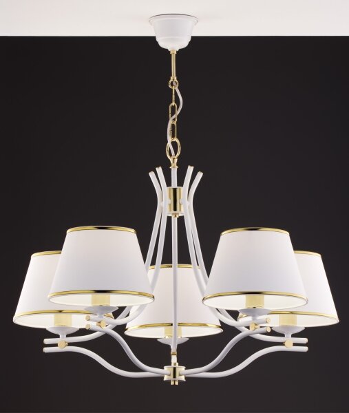 Jupiter 2084 - Candelabru pe lanț SAMBA, 5xE27/15W/230V, alb/auriu