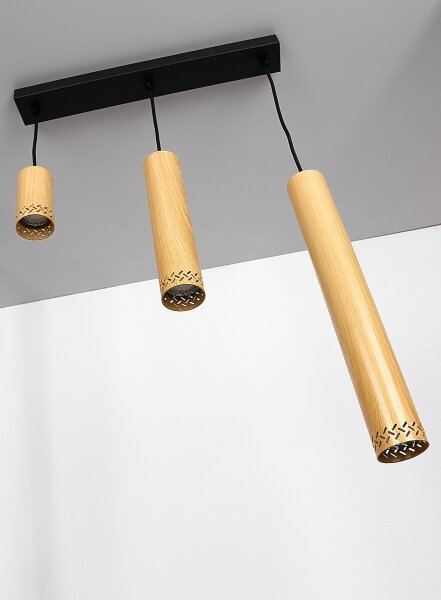 Lustră pe cablu TUBO 3xGU10/25W/230V lemn