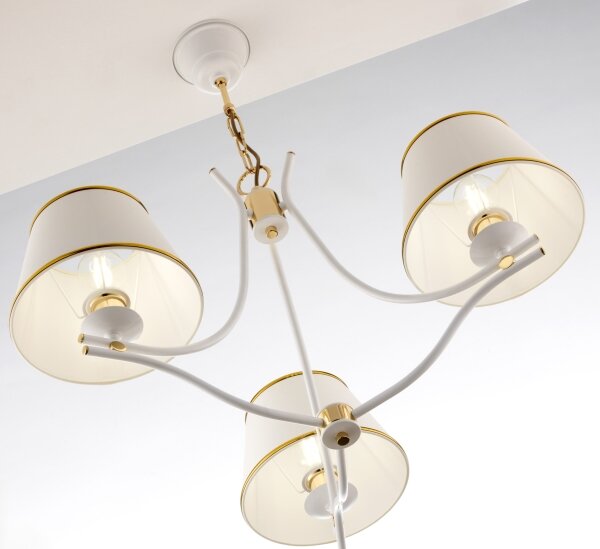 Jupiter 2085 - Candelabru pe lanț SAMBA 3xE27/15W/230V alb/auriu