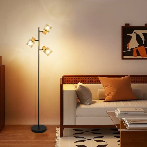 Brilagi - Lampă de podea HYGGE 3xE14/15W/230V lemn/fumuriu