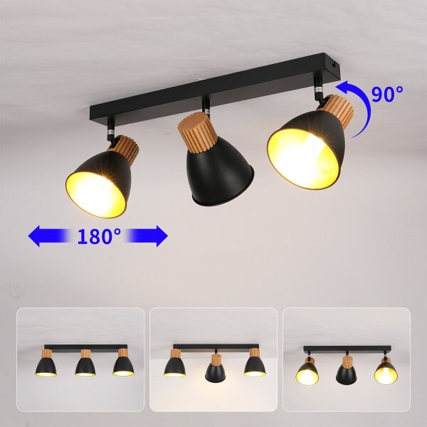 Brilagi - Plafonieră ODENSE cu 3 spoturi, 3xE14/10W/230V, lemn/negru