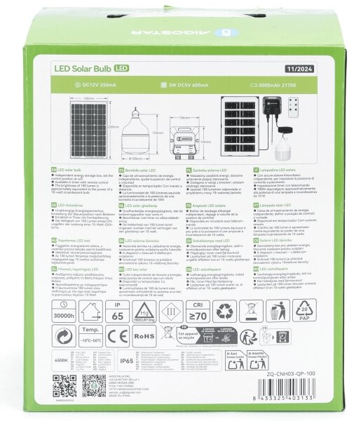 Aigostar - Lustră solară LED/35W/12V 3000 mAh 6500K diam. 10 cm