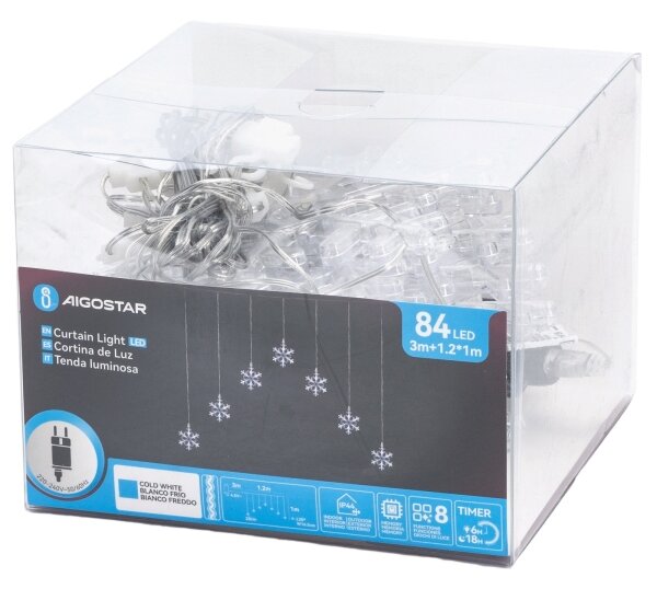Aigostar - Ghirlandă LED pentru exterior 84 LED, 8 funcții, 1,2 x 1 m, IP44, alb rece, cu fulgi de zăpadă