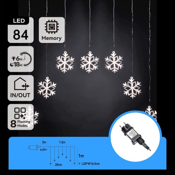 Aigostar - Ghirlandă LED pentru exterior 84 LED, 8 funcții, 1,2 x 1 m, IP44, alb rece, cu fulgi de zăpadă
