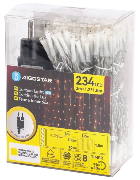 Aigostar - LED instalație luminoasă de exterior pentru Crăciun 234xLED/8 funcții 1,2x1,8 m IP44 alb cald