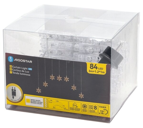 Aigostar - Ghirlandă LED pentru exterior 84xLED/230V 1,2x1m IP44 alb cald cu fulgi de nea