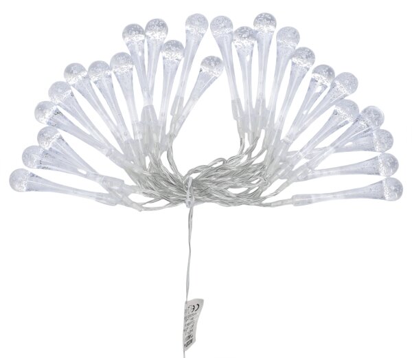 Aigostar - Ghirlandă LED de exterior pentru Crăciun, 25 LED, 8 funcții, 3xAA, 2,5 m, IP44, alb cald, picături