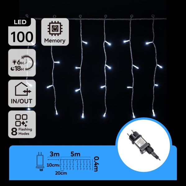 Aigostar - Ghirlandă LED pentru exterior, 100x LED, 8 funcții, 5 x 0,4 m, IP44, alb rece