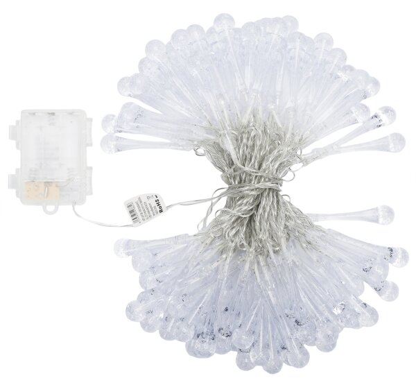 Aigostar - Ghirlandă LED de Crăciun pentru exterior, 100 LED, 8 moduri, alimentare 3xAA, 10 m, IP44, alb rece, picături