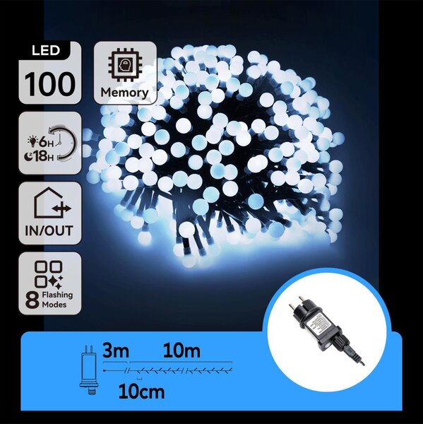 Aigostar - Ghirlandă LED decorativă de exterior, 100 LED, 3,6 W, 230 V, 8 moduri, 10 m, IP44, alb rece