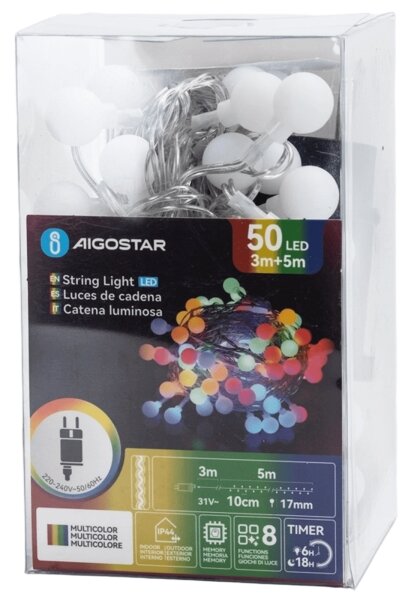 Aigostar - Ghirlandă LED RGBY decorativă pentru exterior, 50xLED/3,6W/230V/8 funcții, 5m, IP44