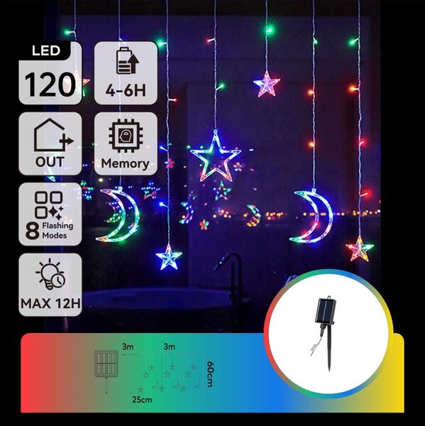 Aigostar - LED RGBY Ghirlandă de Crăciun solară 120xLED/8 funcții 3x0,6m 500 mAh IP65