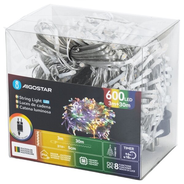 Aigostar - Ghirlandă LED RGBY pentru exterior, 600 LED, 6 W, 230 V, 30 m, IP44