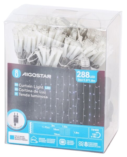 Aigostar - Ghirlandă LED de Crăciun pentru exterior 288xLED/3,6W/230V 1,5x1,8m IP44 alb rece