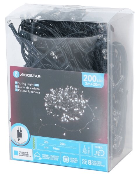 Aigostar - Ghirlandă LED pentru exterior 200xLED/3,6W/230V 20m IP44 alb rece