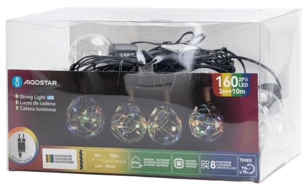 Aigostar - Ghirlandă LED decorativă RGBY pentru exterior 160xLED/3,6W/230V 10m IP44