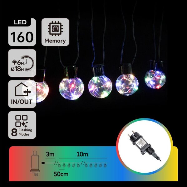 Aigostar - Ghirlandă LED decorativă RGBY pentru exterior 160xLED/3,6W/230V 10m IP44