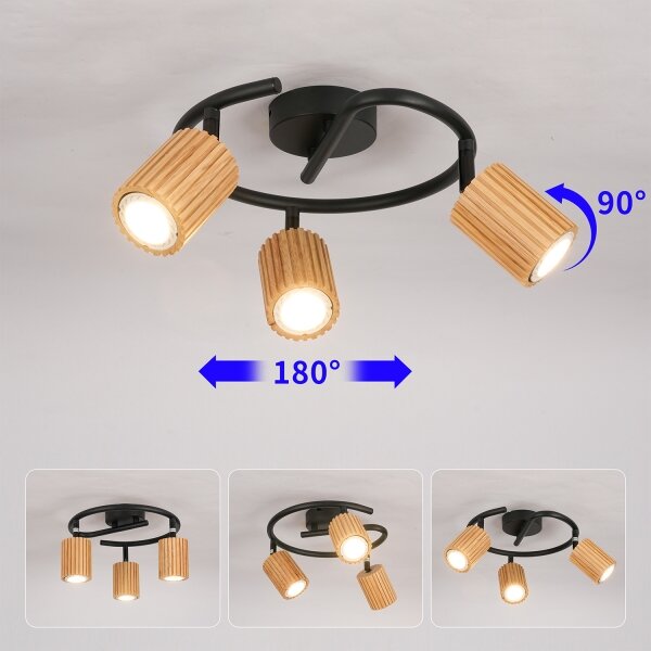 Brilagi - Spot MODERN WOOD 3xGU10/8W/230V lemn/negru