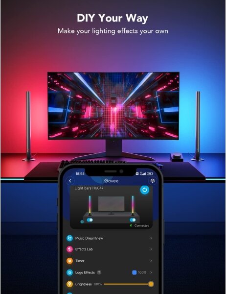Govee - Panouri LED Smart Wi-Fi pentru gaming + Telecomandă duală Smart, alb (Wi-Fi)