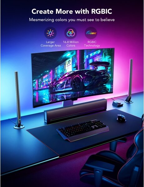 Govee - Panouri LED Smart Wi-Fi pentru gaming + Telecomandă duală Smart, alb (Wi-Fi)