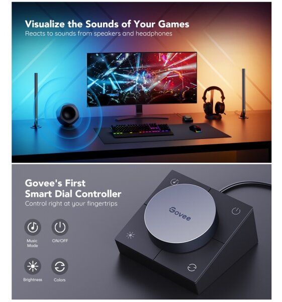 Govee - Panouri LED Smart Wi-Fi pentru gaming + Telecomandă duală Smart, alb (Wi-Fi)