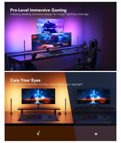 Govee - Panouri LED Smart Wi-Fi pentru gaming + Telecomandă duală Smart, alb (Wi-Fi)