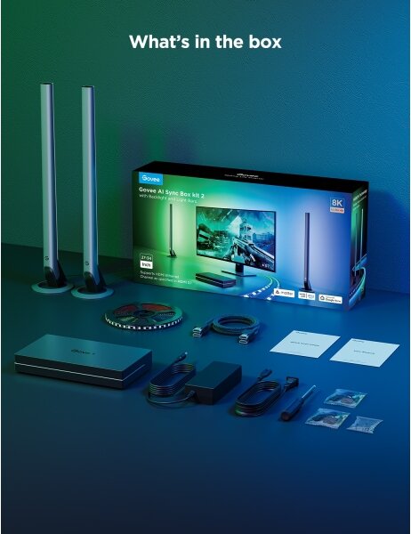 Govee - AI Sync Box Kit 2 Set iluminare PC inteligent pentru monitoare 27-34" + panouri LED Wi-Fi