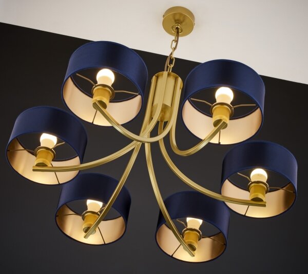 Jupiter 2095 - Candelabru ARTHUR cu lanț 6xE27/15W/230V albastru/auriu