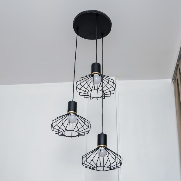 Pendul pe cablu SOLANO 3xE27/15W/230V negru/auriu