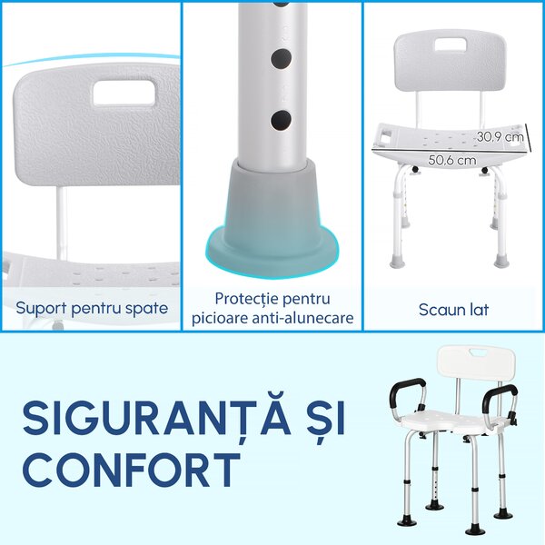 Scaun de dus HOMCOM din Aluminiu si Plastic, Inaltime reglabila 8 Niveluri 71-78.5cm Picioruse antiderapante | Aosom Romania