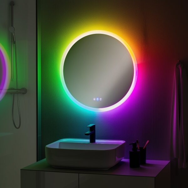 Brilagi-LED CLARA PRO LED RGBW, oglindă încălzită cu dimmer și iluminare de fundal, 18W/230V, diam. 60 cm, IP44