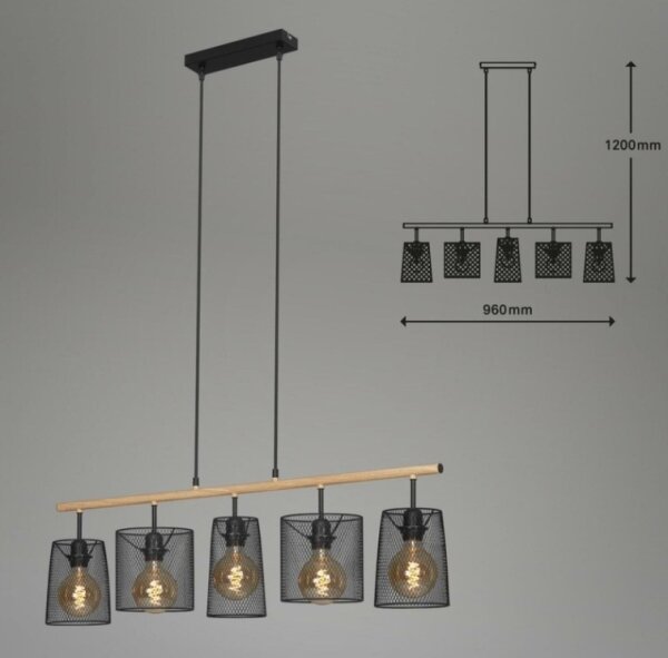 Brilo 4078-054 - Candelabru pe cablu WOOD & STYLE 5xE27/60W/230V