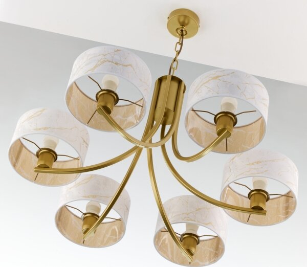 Jupiter 2098 - Lustru cu lanț ARTHUR 6xE27/15W/230V alb/auriu/decor marmură