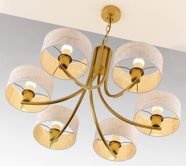 Jupiter 2098 - Lustru cu lanț ARTHUR 6xE27/15W/230V alb/auriu/decor marmură