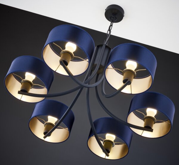 Jupiter 2102 - Candelabru cu lanț ARTHUR 6xE27/15W/230V albastru/negru