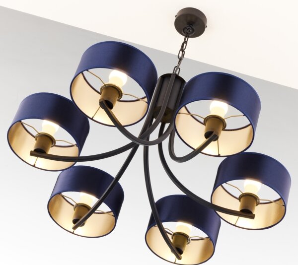 Jupiter 2102 - Candelabru cu lanț ARTHUR 6xE27/15W/230V albastru/negru