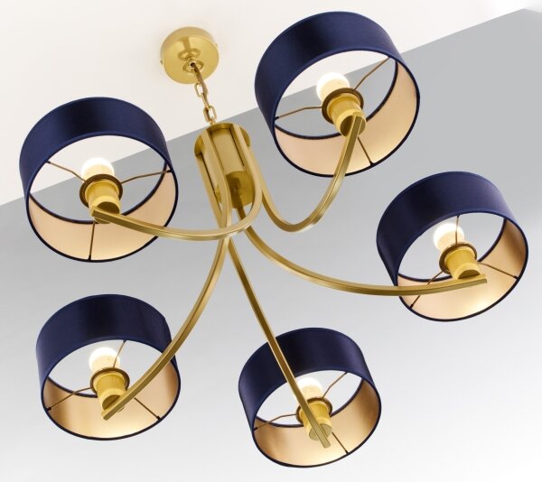 Jupiter 2094 - Candelabru ARTHUR suspendat cu lanț, 5xE27/15W/230V, albastru/auriu