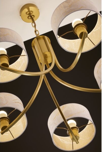 Jupiter 2097 - Candelabru suspendat pe lanț ARTHUR 5xE27/15W/230V alb/auriu/decor marmură