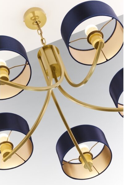 Jupiter 2094 - Candelabru ARTHUR suspendat cu lanț, 5xE27/15W/230V, albastru/auriu