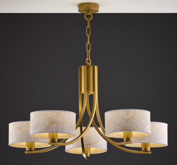 Jupiter 2097 - Candelabru suspendat pe lanț ARTHUR 5xE27/15W/230V alb/auriu/decor marmură