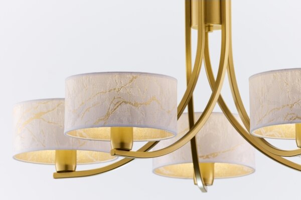 Jupiter 2097 - Candelabru suspendat pe lanț ARTHUR 5xE27/15W/230V alb/auriu/decor marmură