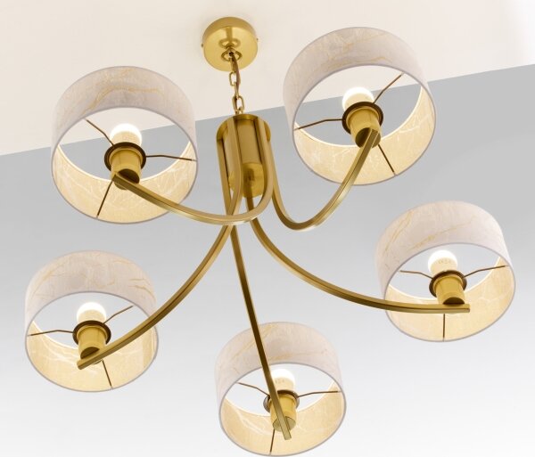 Jupiter 2097 - Candelabru suspendat pe lanț ARTHUR 5xE27/15W/230V alb/auriu/decor marmură