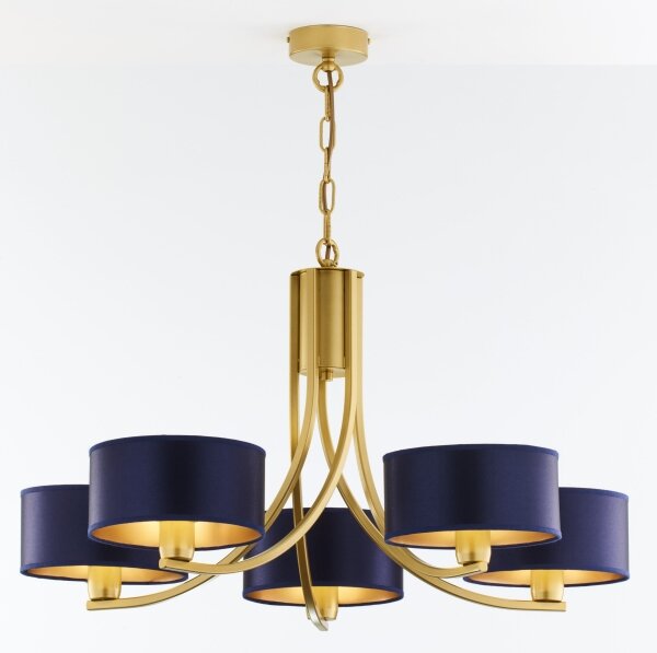 Jupiter 2094 - Candelabru ARTHUR suspendat cu lanț, 5xE27/15W/230V, albastru/auriu