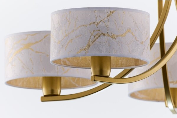 Jupiter 2097 - Candelabru suspendat pe lanț ARTHUR 5xE27/15W/230V alb/auriu/decor marmură