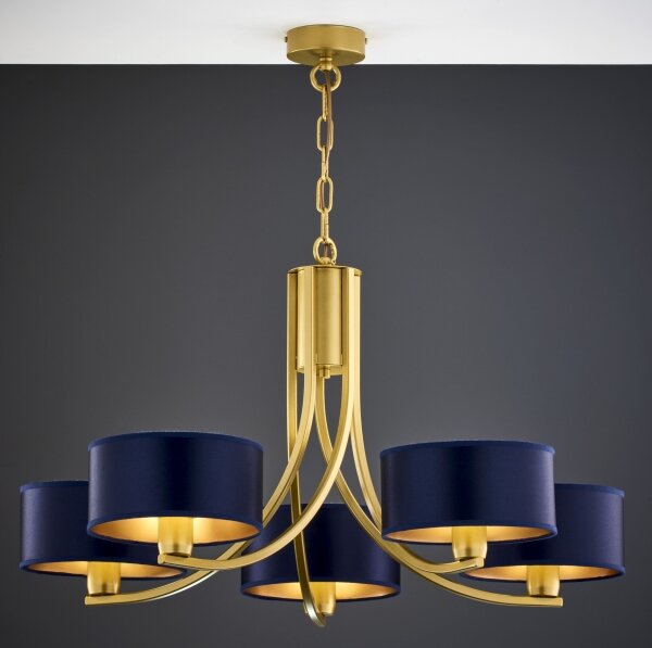 Jupiter 2094 - Candelabru ARTHUR suspendat cu lanț, 5xE27/15W/230V, albastru/auriu