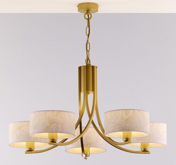 Jupiter 2097 - Candelabru suspendat pe lanț ARTHUR 5xE27/15W/230V alb/auriu/decor marmură