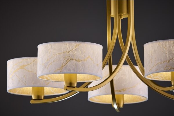 Jupiter 2097 - Candelabru suspendat pe lanț ARTHUR 5xE27/15W/230V alb/auriu/decor marmură