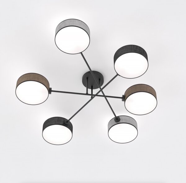 Lustră aplicată MAGA, 6 x E14, 10 W, 230 V, negru/maro/gri