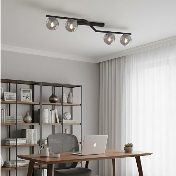 Plafonieră NATON, 4xE14/10W/230V, negru/fumuriu